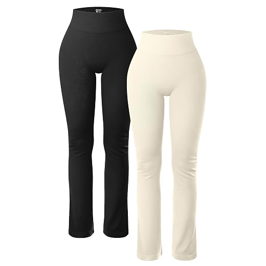 OQQ Women's 2 Piece Yoga Pants Ribbed Seamless Workout High Waist Athletic Straight Leg Leggings