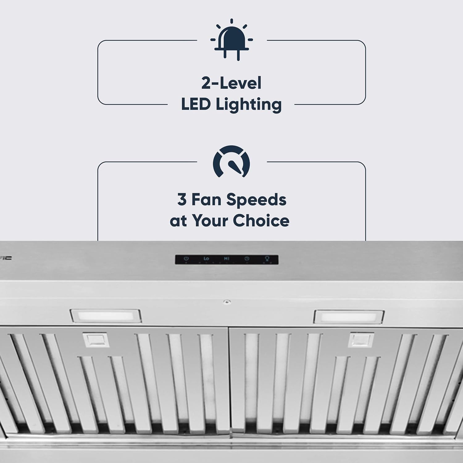 Pacific Economy Pro Under Cabinet Ducted Range Hood 30 inch - 850 CFM 3-Speed Powerful Kitchen Vent Hood - Electric Stainless Steel - Ultra Quiet, Glass Touch Control, 6W LED Lights PR6830AS