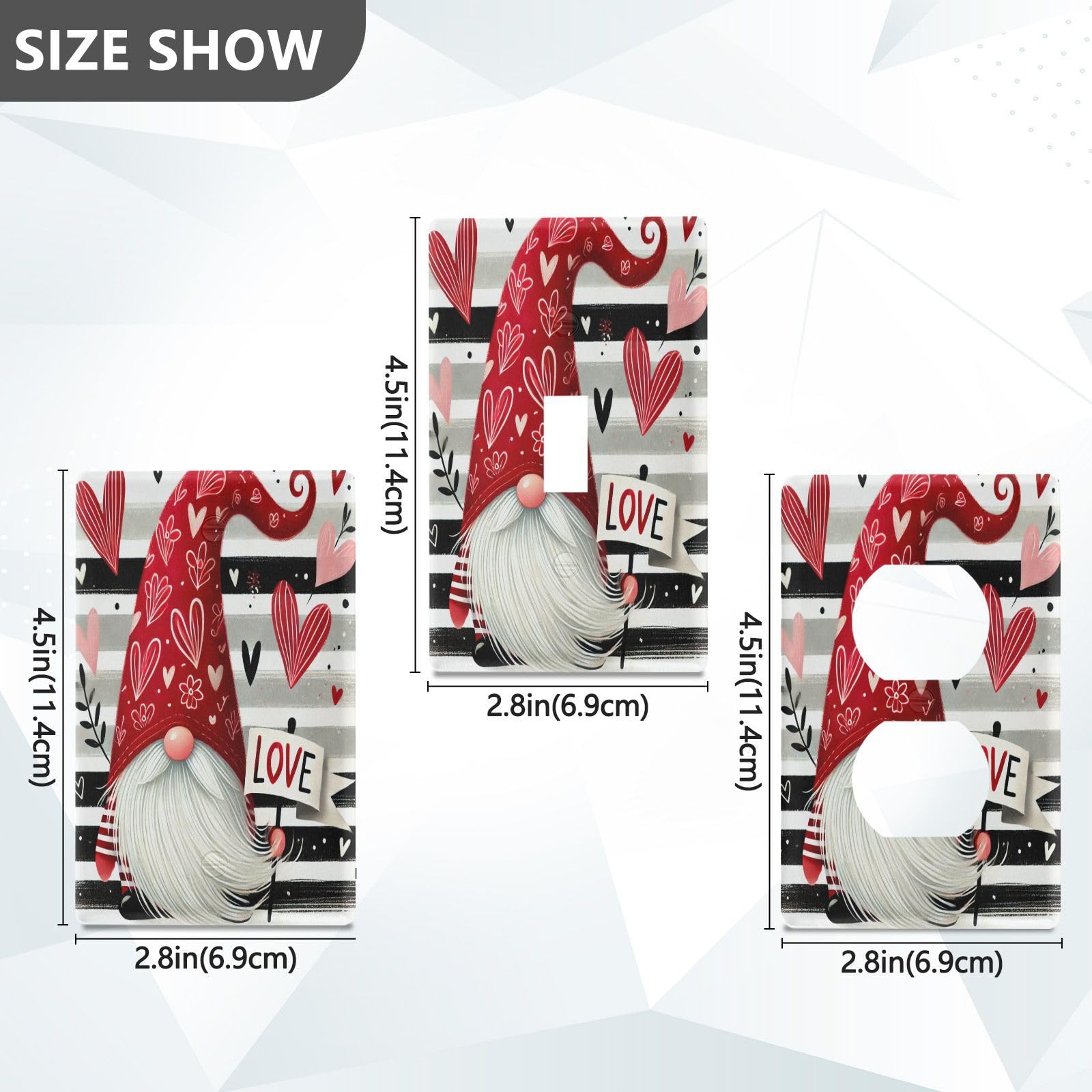 Gnome Heart Stripes Light Switch Cover Decorative Receptacle Outlet Wall Plate Guard Plastic Wall Outlet Cover for Living Room Home Decor Kitchen (Duplex Outlets Cover)