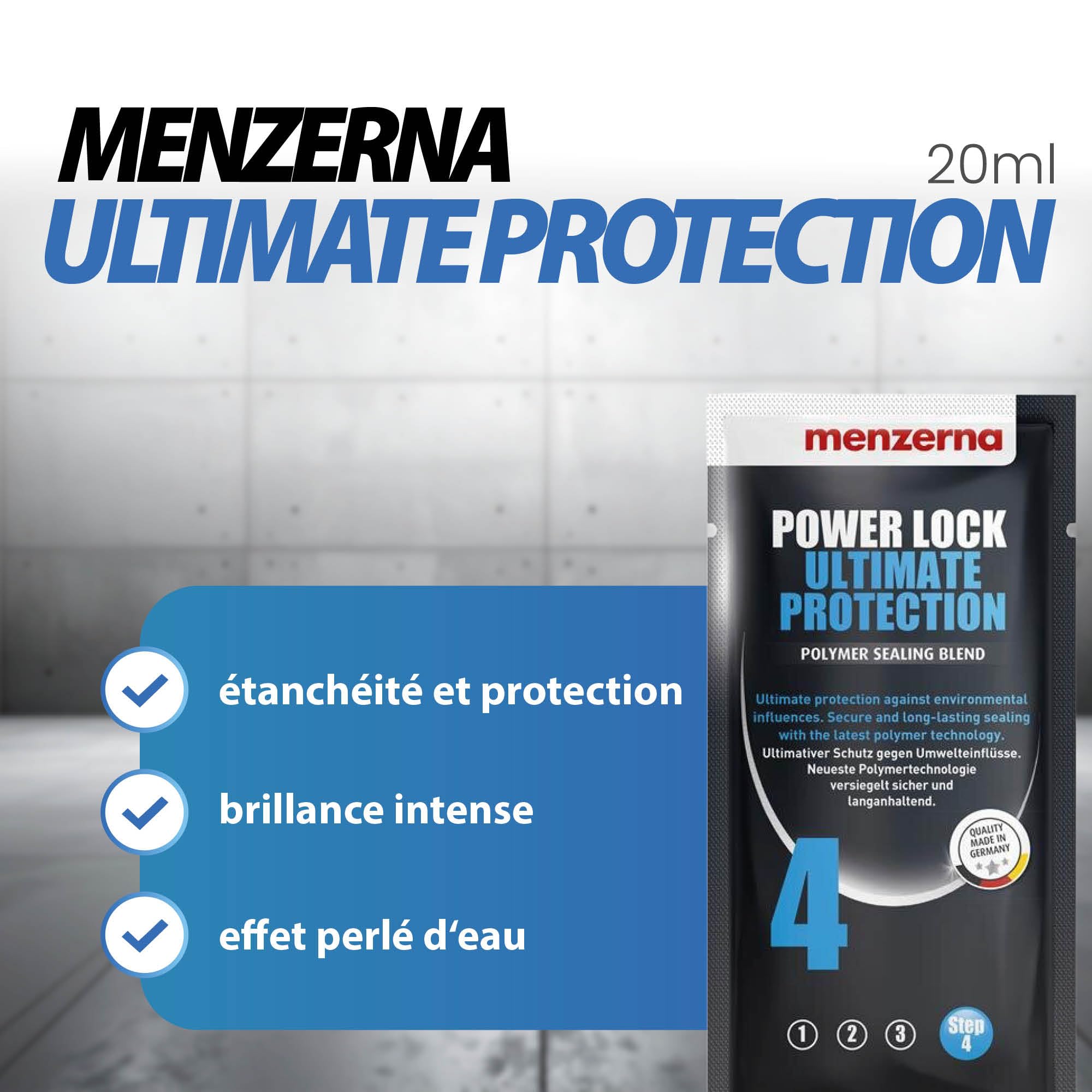 Menzerna Kit de Polissage pour Voiture : Menzerna Heavy Cut Compound 1000 + Medium Cut Compound 2200 + Super Finish 3500 + Power Lock Sachet 20ml + 4X Chiffon Microfibre 40x40cm