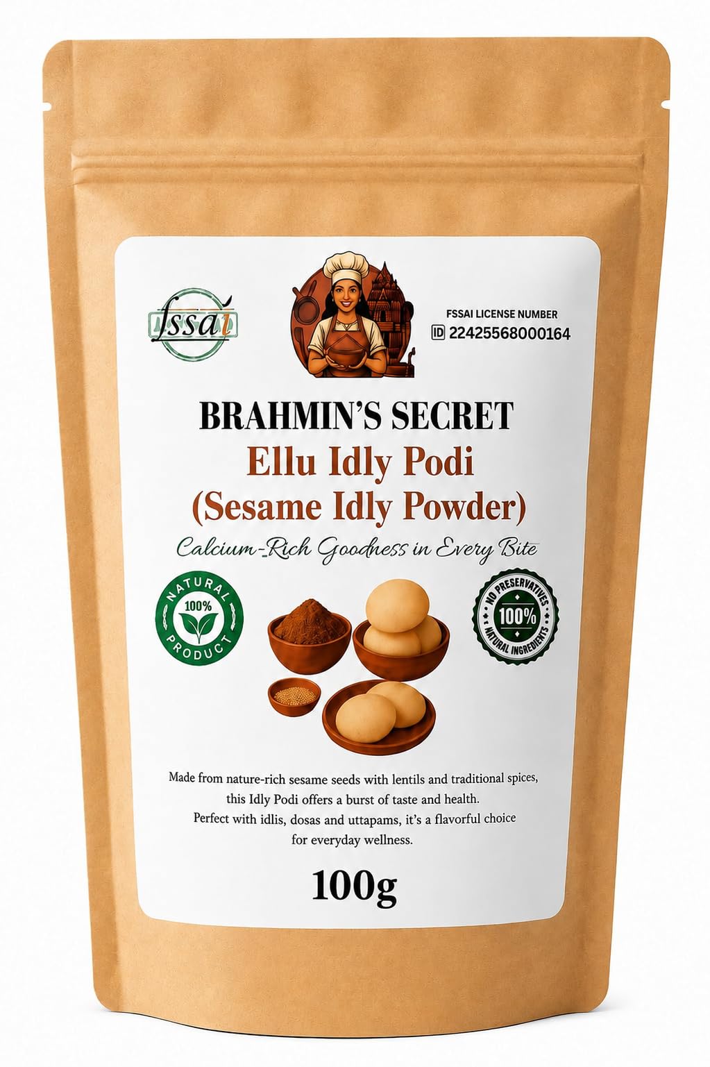 Brahmins Secret Ellu Idly Podi 100g | Traditional Sesame Idli Podi | Authentic South Indian Ellu Milagai Podi | Ready-to-Eat Breakfast Side Dish | Pack of 1-image-11