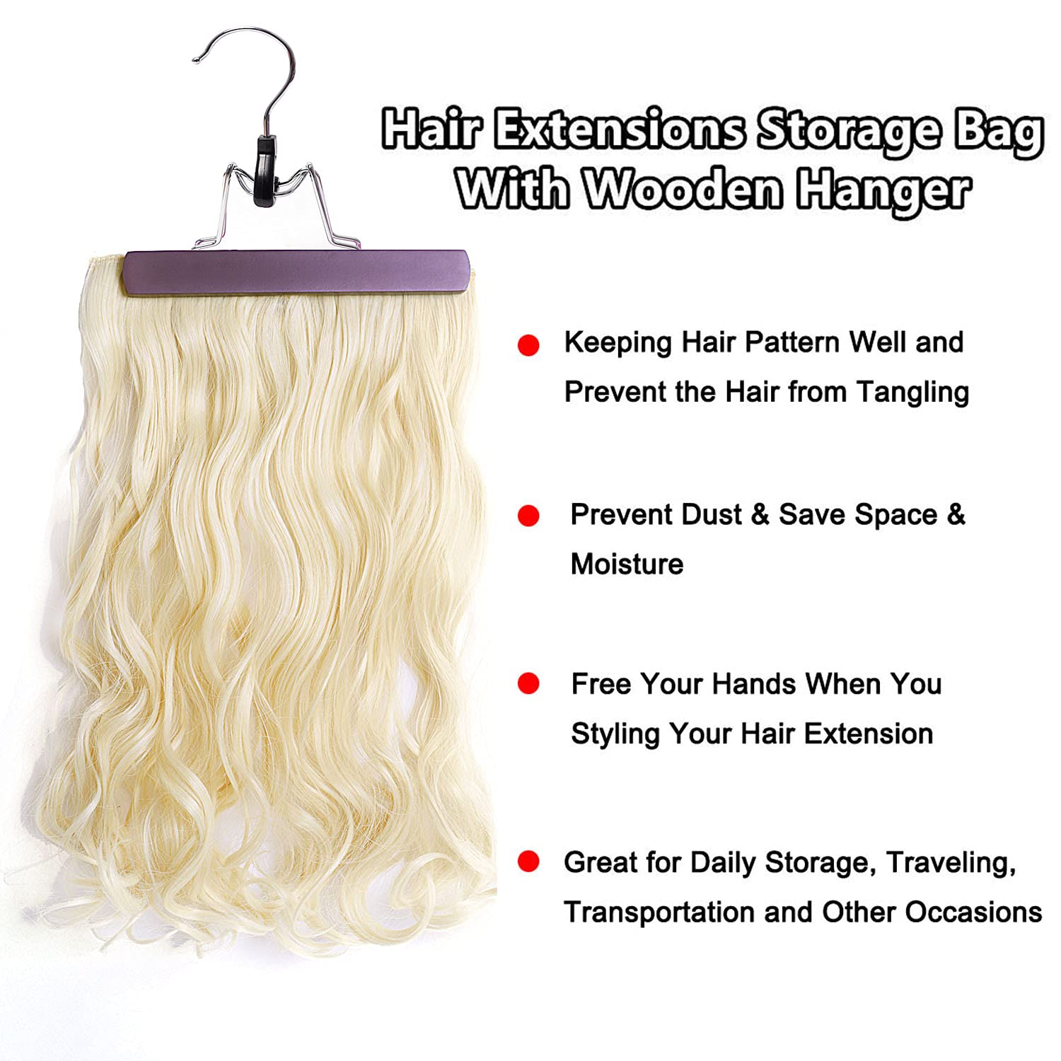 Amazon.com : 2 Pack Hair Extension Holder Hair Extensions Storage Bag with  Hanger ,Portable Wig Bags Storage,Hair Extension Hanger for Hairpiece Human  Hair (Bluish Purple+Bluish purple) : Beauty & Personal Care