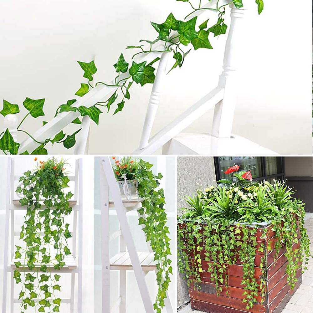 Naidiler Edera Artificiale 12 File – 25,6 Metri Di Foglie Finte In Seta Per Decorazione Parete Interna/esterna – Verde