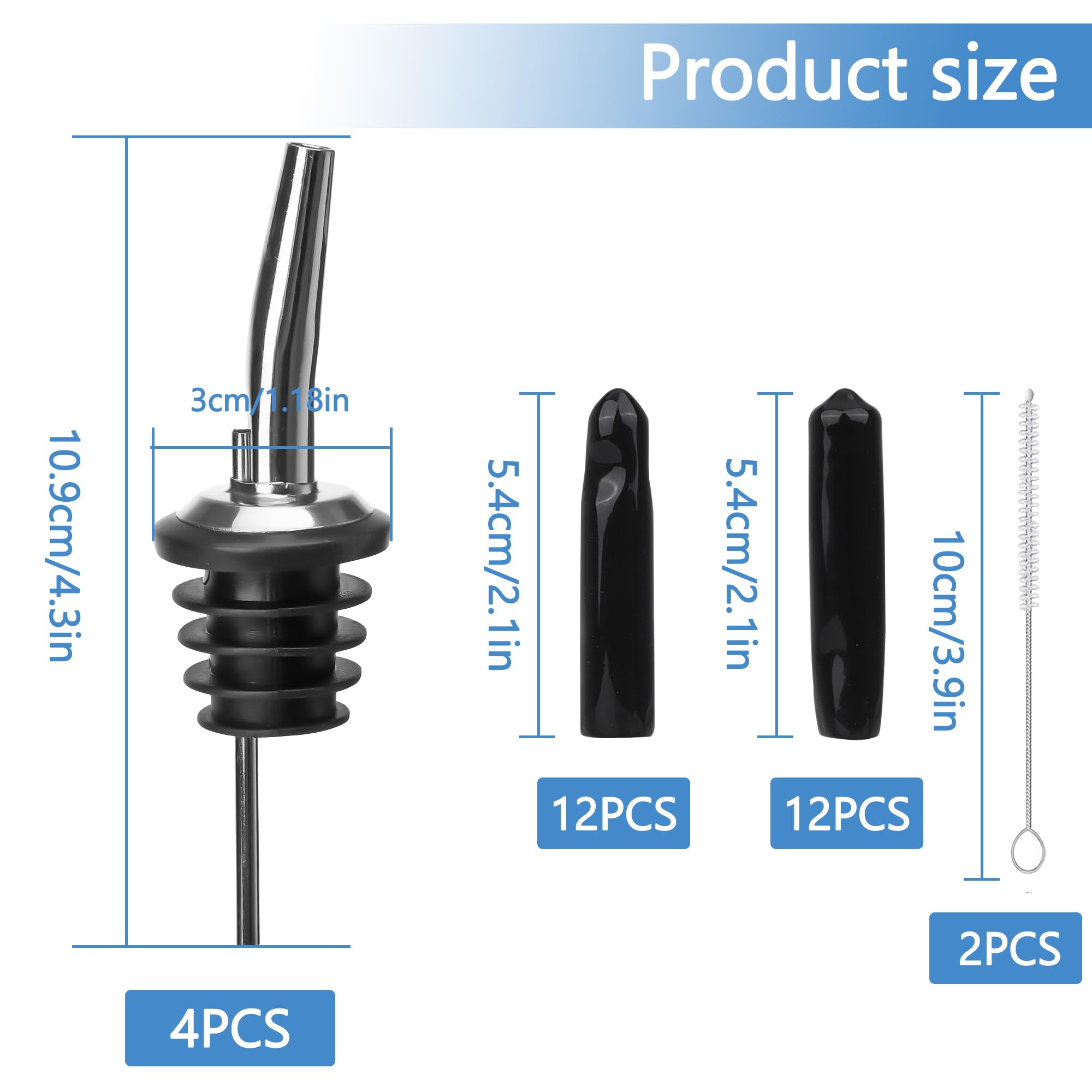 Buddy's Bar Permanent Ausgießer Set - 6 Ausgießer Mit Staubkappen Für Spirituosen & Öl