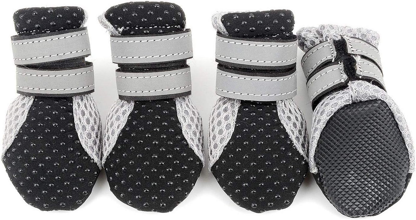 SMALLLEE_LUCKY_STORE Pet Protective Breathable Mesh Dog Boots Summer Soft Relective Shoes Small/Medium Dogs for Injured Paws Allergies Black S