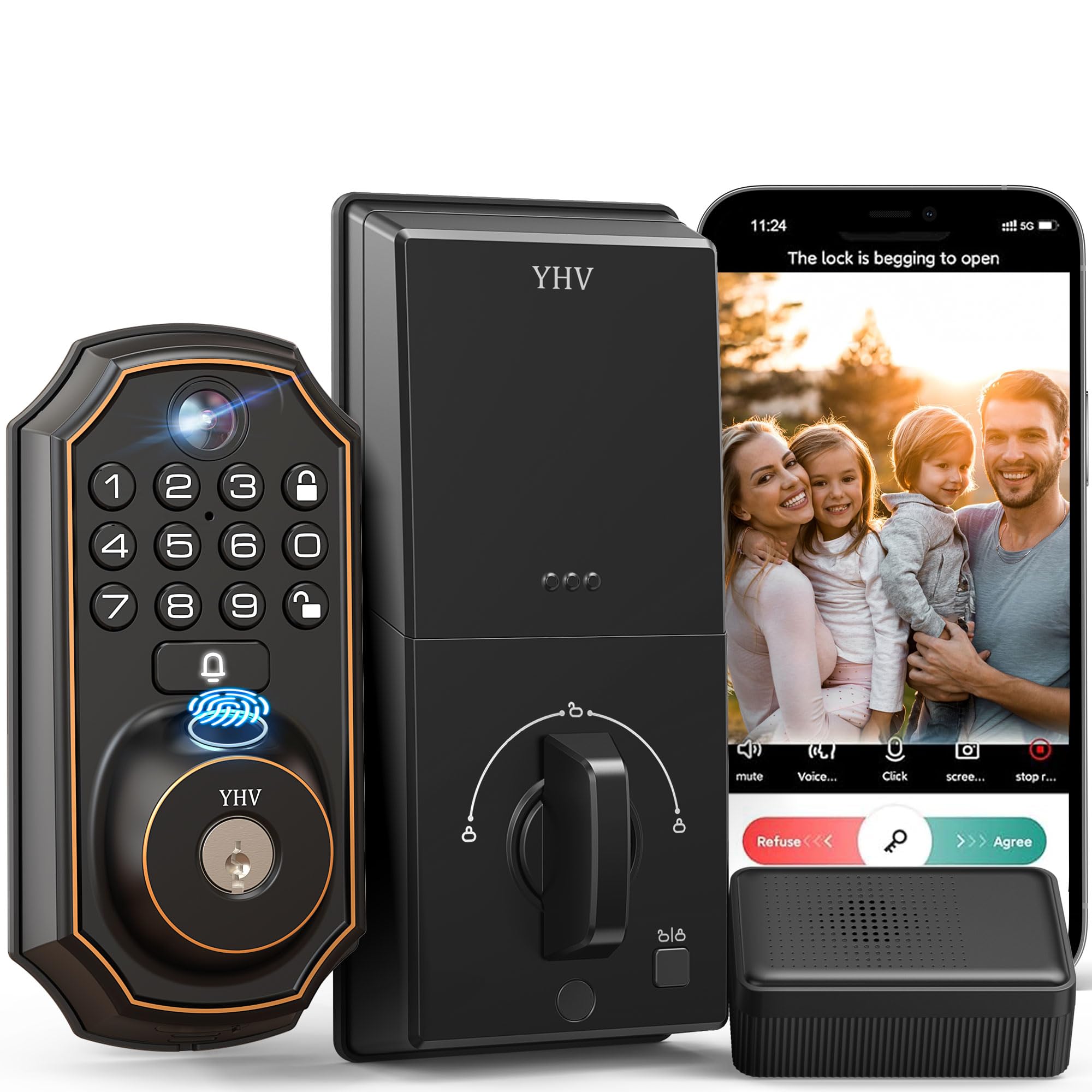 Cerradura de puerta inteligente con huella dactilar de cámara, cerradura de puerta de entrada sin llave, cerrojo electrónico con código de teclado, control remoto de aplicación, desbloqueo automático