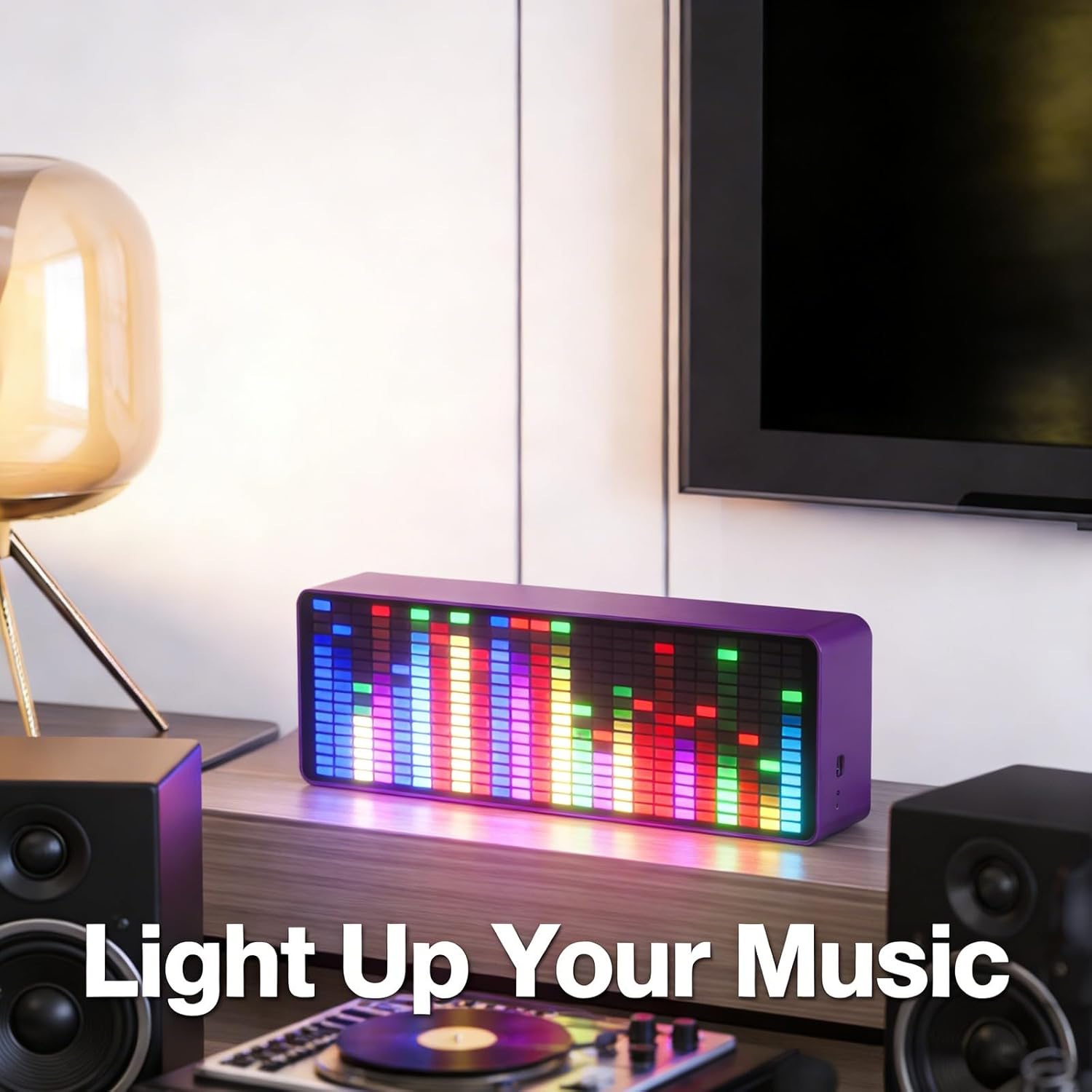 Music Display 384 RGB LED, 1624 Segment, 20 Dynamic Effects, 7 Color Modes - Sound Activated, USB Powered, Voice Sensor Analyzer with Clock and Alarm