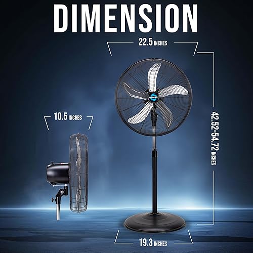 Miniatura 2 de Tornado Ventilador de pedestal oscilante de 20" - 5000 CFM, ventilador de pie, 3 velocidades, 1/6 HP, 6.6 pies, uso industrial y comercial