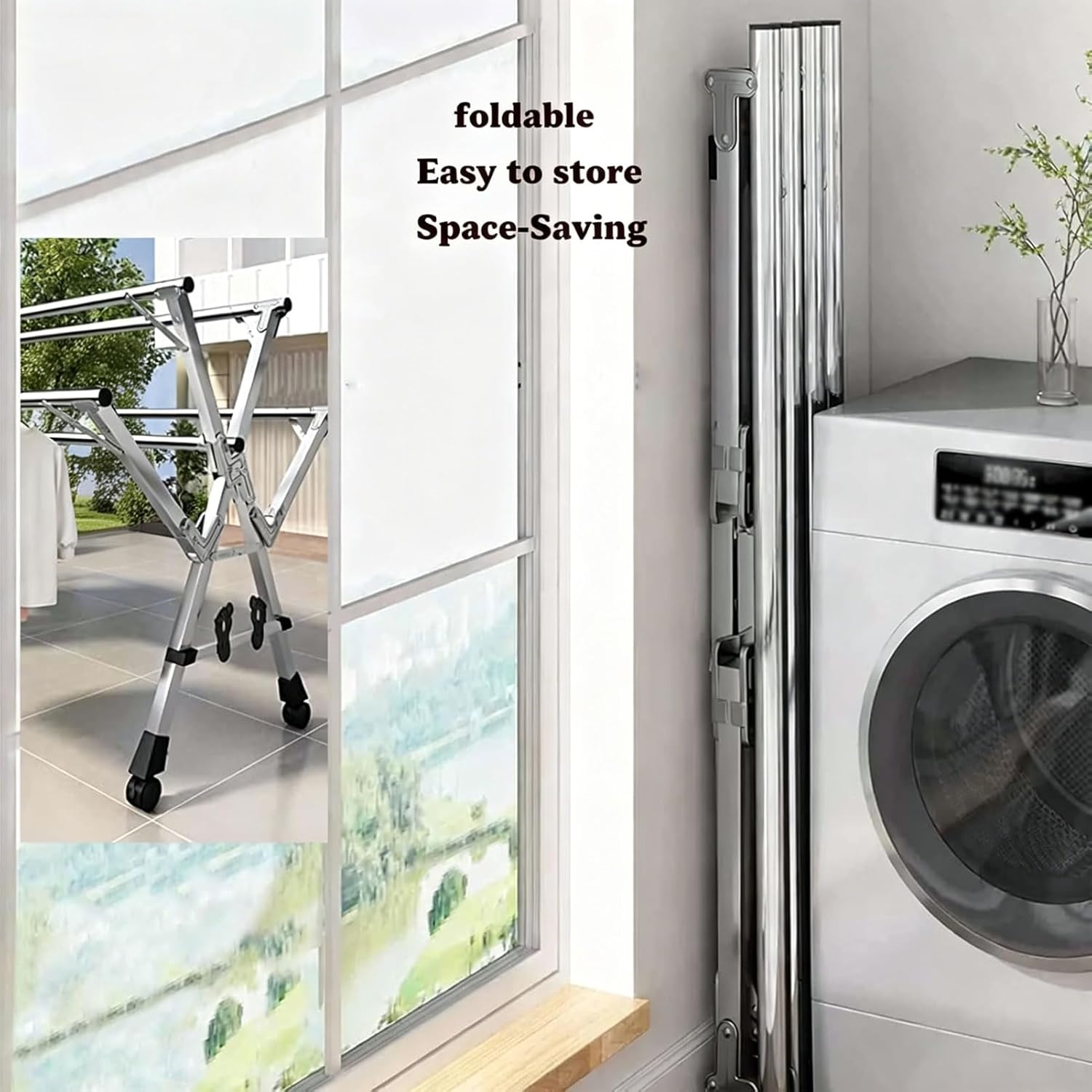 HUHJYUGE Free Standing Laundry Rack, Heavy Duty Stainless Steel Clothes Drying Rack, Foldable Portable Large Clothes Rack Garment Rack, Extendable & Length Adjustable (240cm/94.5inch)