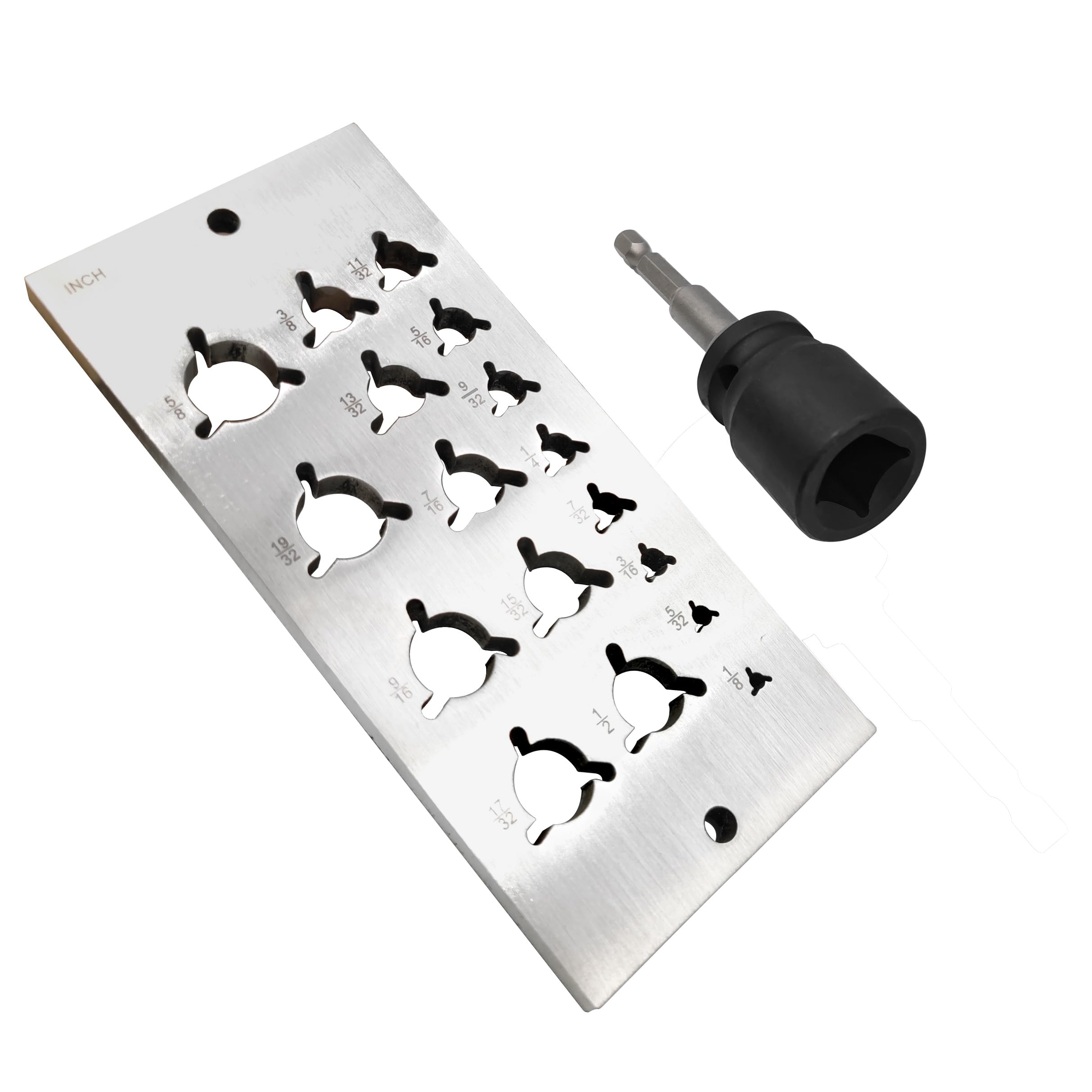 Zuiwan High Speed Steel Dowel Plate,Dowel Maker Tool Comes with a Socket Holder Used for Woodworking, Handicrafts,Wooden Toys,Hole Diameter Ranging from 1/8 Inch to 5/8 Inch(English System 17 Holes)