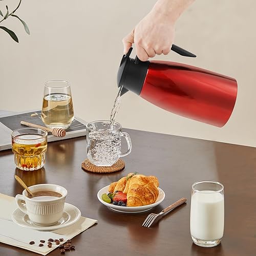 Miniatura 17 de Jarra térmica de café de acero inoxidable de 2L/68 onzas, jarra aislada al vacío para bebidas calientes/frías, retención de temperatura 24 horas
