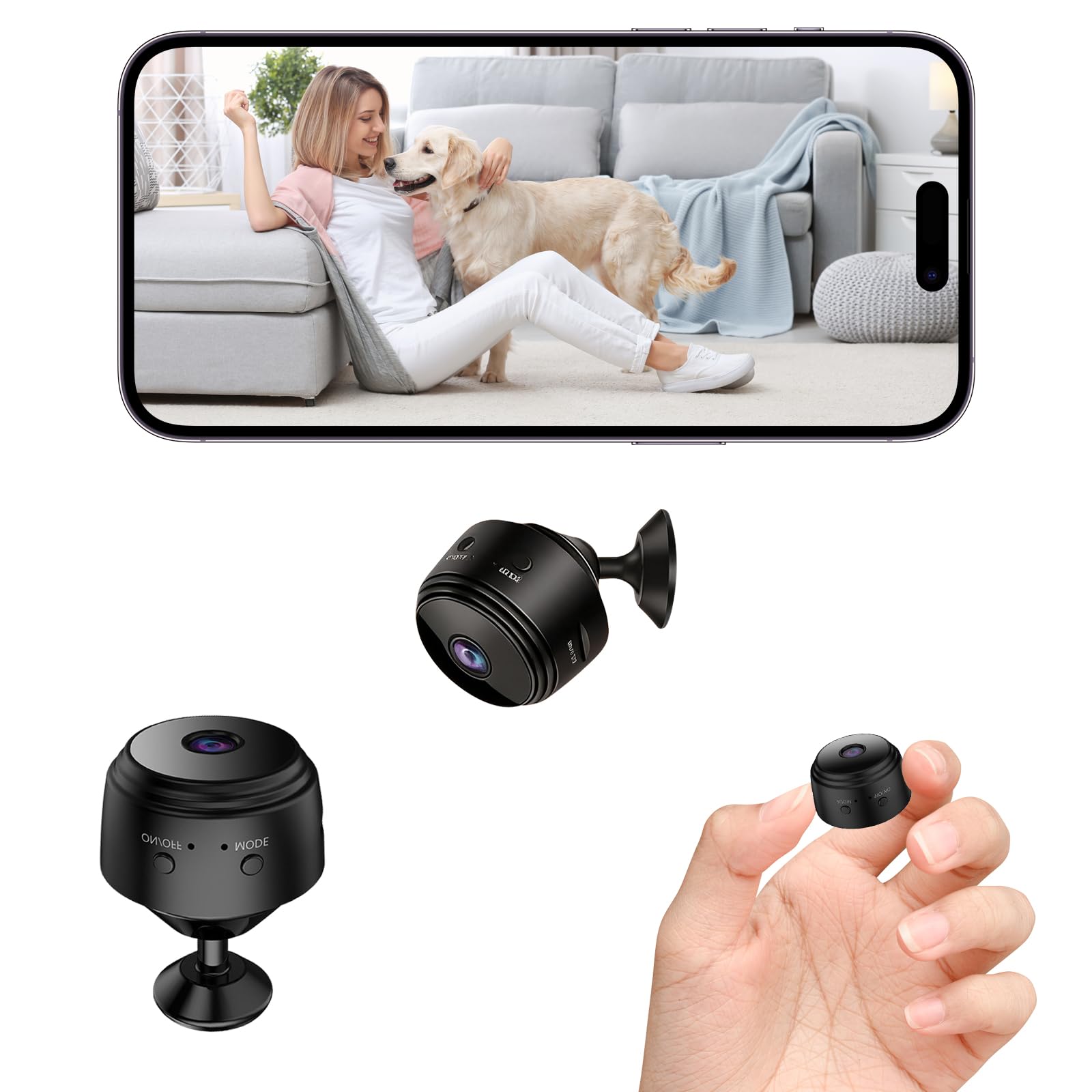 Anluomania Mini Camara Espia 1080P HD, Camara Vigilancia, Bluetooth Cámara Espía Sin Cables, con Detección de Movimiento, para Bebés, Interior/Exterior