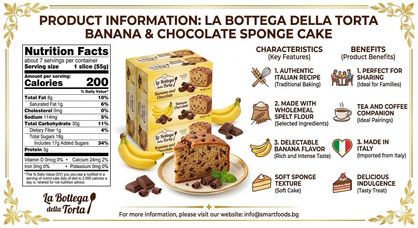Chocolitaly Pack of 3 Wholemeal Buckwheat Brown Sugar Cakes – Soft Pound Coffee Pastry – Individually Boxed Premium Bakery Fresh Snack Cake Dessert – Ready to Serve – Banana Chocolate – Made in Italy
