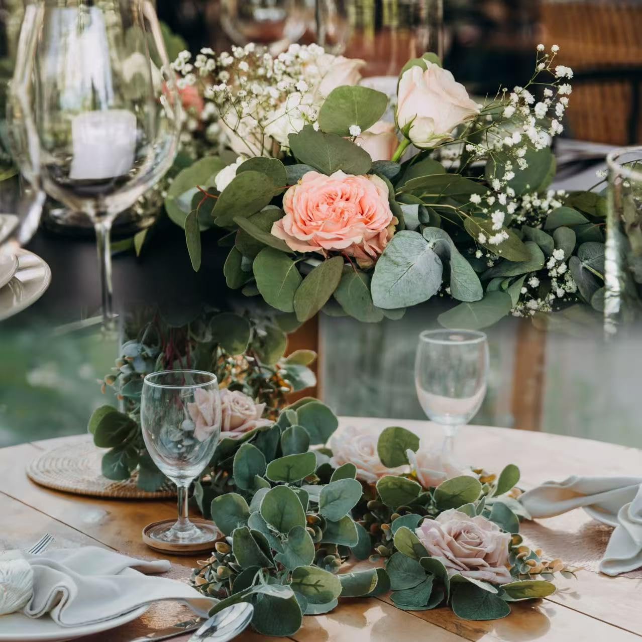 Sggvecsy 16Pcs Artificial Eucalyptus Garland Greenery Leaves Silk Vines Silver Dollar Leaves Faux Leaf Plants for Wedding Wall Table Party Home Fireplace Bedroom Decor - Image 6