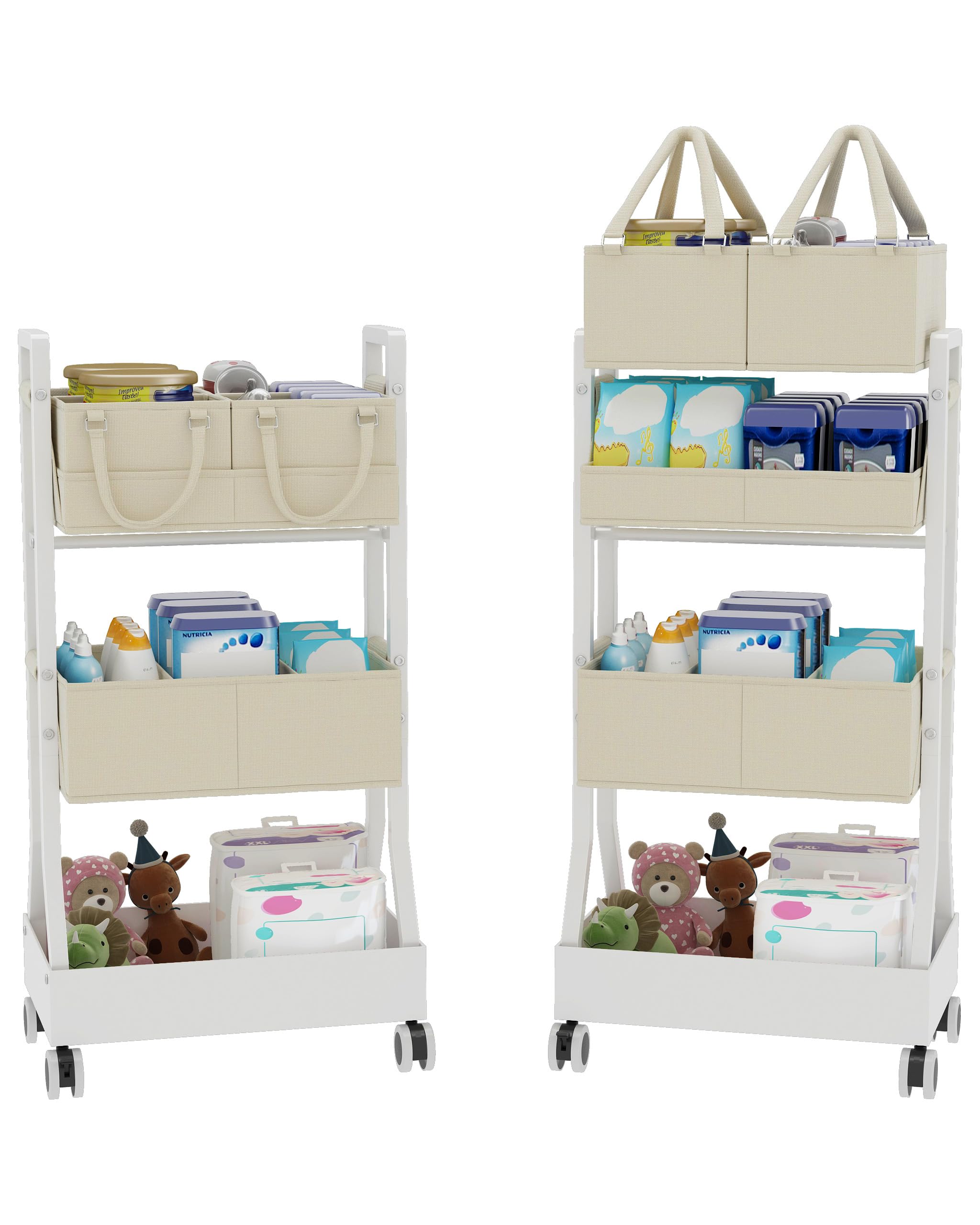 Organizador de pañales para bebé de 3 niveles con ruedas multiusos 2 en 1