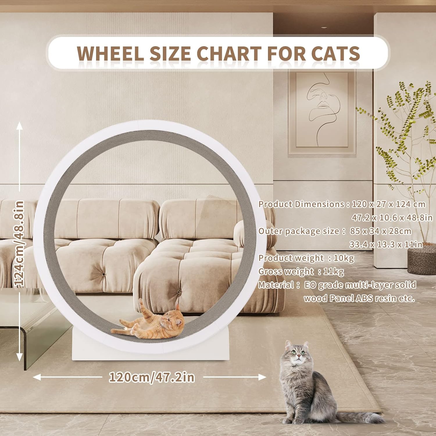 Cat Exercise Wheel, Cat Wheel Exerciser for Indoor Cats, Cat Running Wheel, Cat Treadmill Wheel, Cat Running Wheel, Fitness Weight Loss Device, Noiseless Rollers, Natural Wood Color