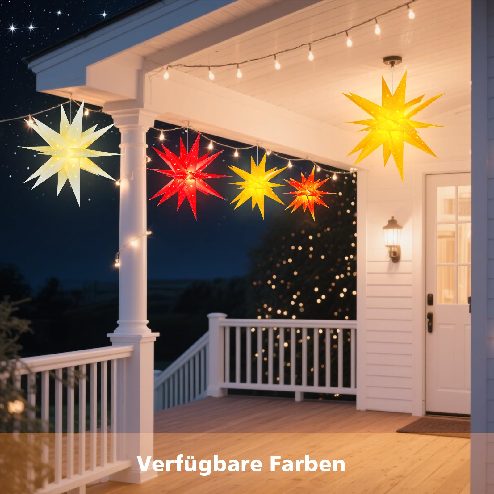 Sky angle 3D Weihnachtsstern Beleuchtet Batterie mit Timer für Fenster - 60cm Dekorieren von Weihnachtsbaum, Rot led Weihnachtsstern für Innen, Außen, Innenhof, Balkon Und Garten