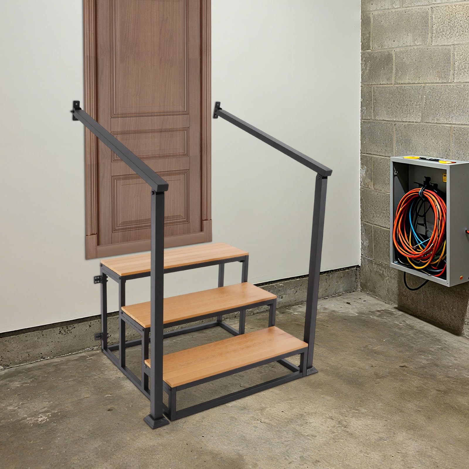 Undercat Garage Steps, 3-Steps Stair with Handrail, Prefab Stairs