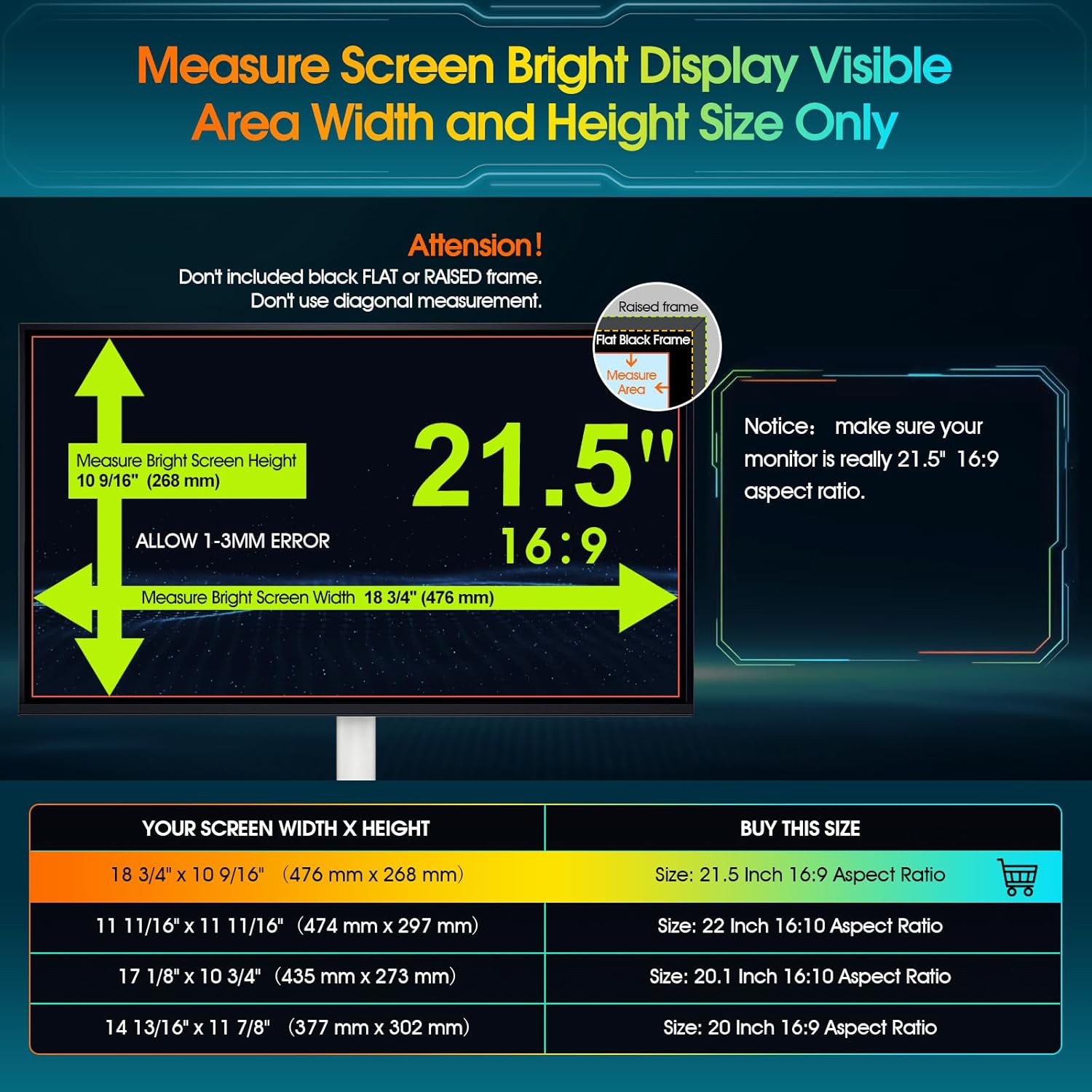 YAKAI 21.5 Inch 16:9 Privacy Screen Filter for Computer Monitor, Removable Anti Spy Anti Glare Screen Protector, WxH 476mm x 268mm Desktop Privacy Shield [2-Pack]