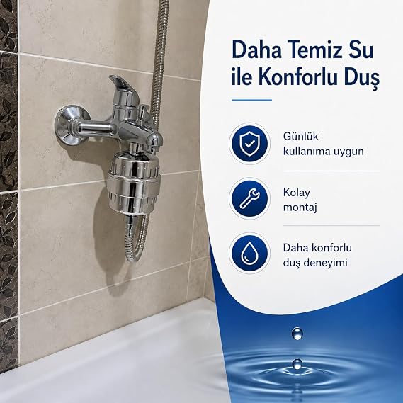 SOGUD Duş Başlığı Filtresi - 35 Aşamalı Duş Su Filtresi - Klor Kireç Tortu Pas Azaltıcı Arıtma Aparatı - Metalik Krom Banyo Bağlantı Uyumlu Filtre Cihazı - Standart Hortum İçin Kolay Montaj