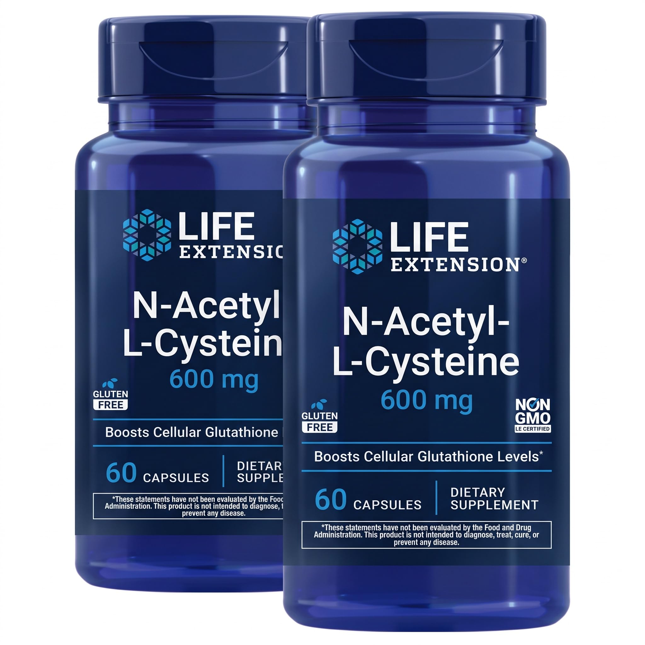 Life Extension N-Acetyl-L-Cysteine (NAC),Immune,Respiratory,Liver Health,NAC 600 mg,Potent antioxidant Support,Free-radicals,Easy to Absorb,60 Capsules,(Pack of 2)
