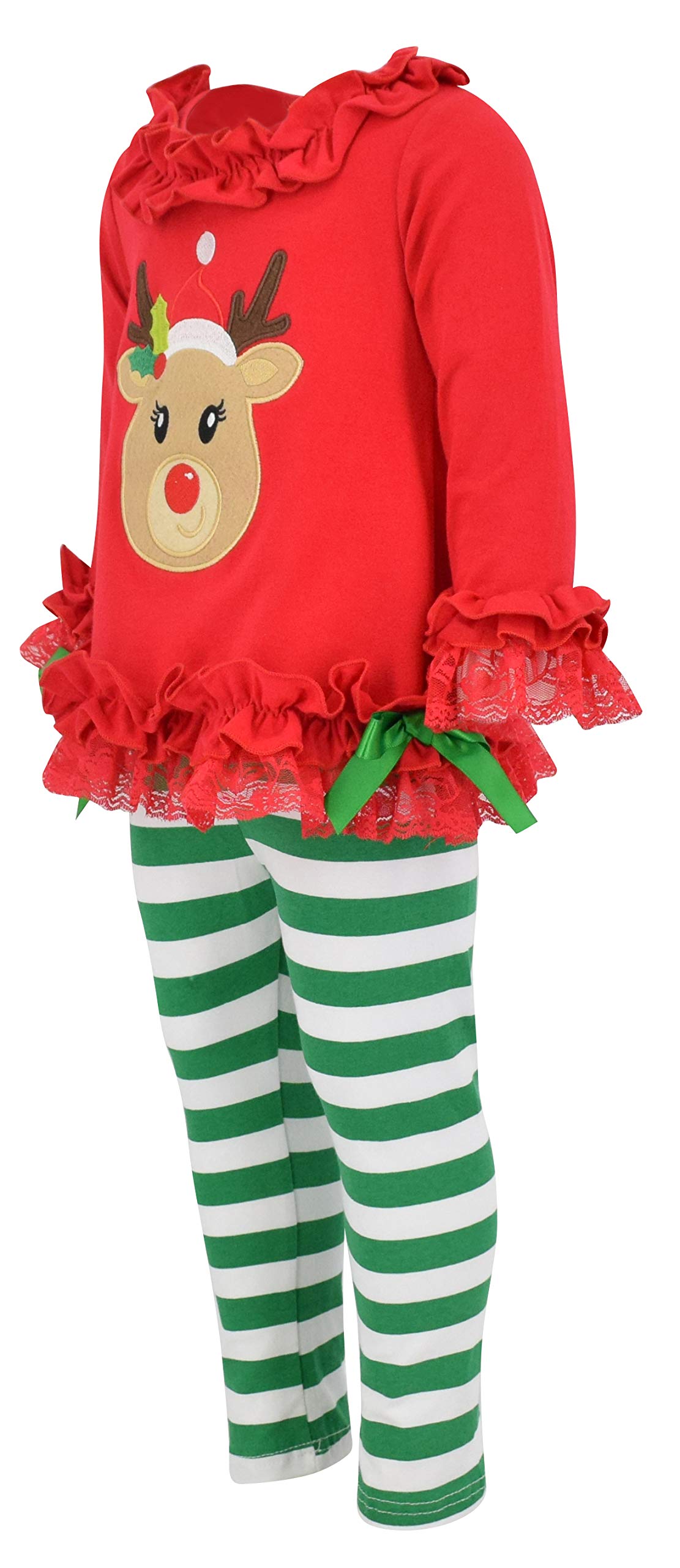 Unique Baby Dziewczęcy strój świąteczny w paski Rudolf 2-częściowy