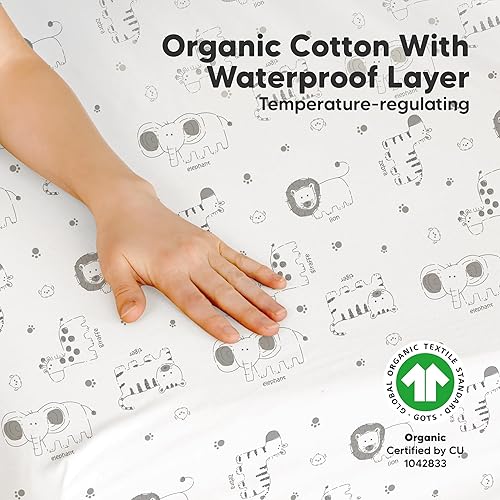 Miniatura 2 de Paquete de 2 sábanas bajeras impermeables para cuna, de algodón orgánico, para colchón Graco Pack and Play, sábanas de cuna de bebé, neutrales para