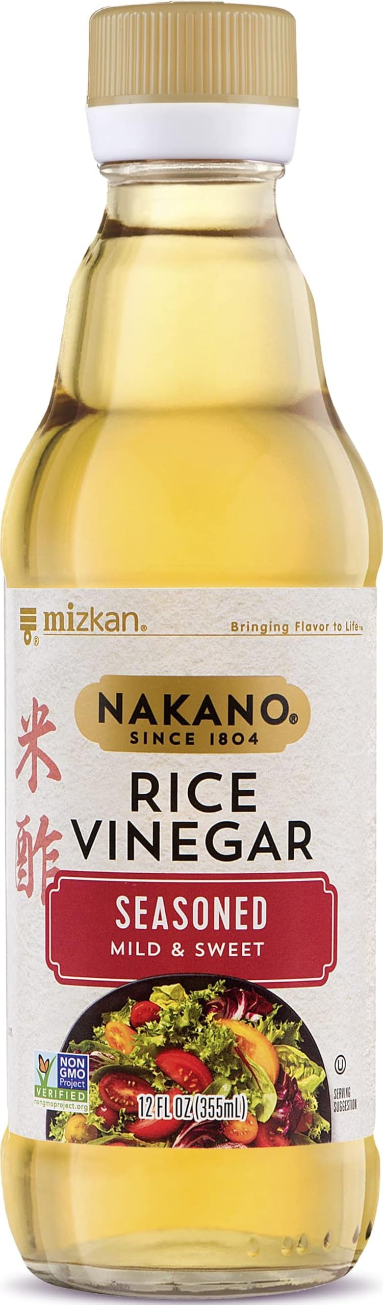 Nakano Rice Vinegar, Seasoned Mild and Sweet Japanese Seasoning, Ideal for Salad Dressing or Marinades, 1 Bottle x 355 ml