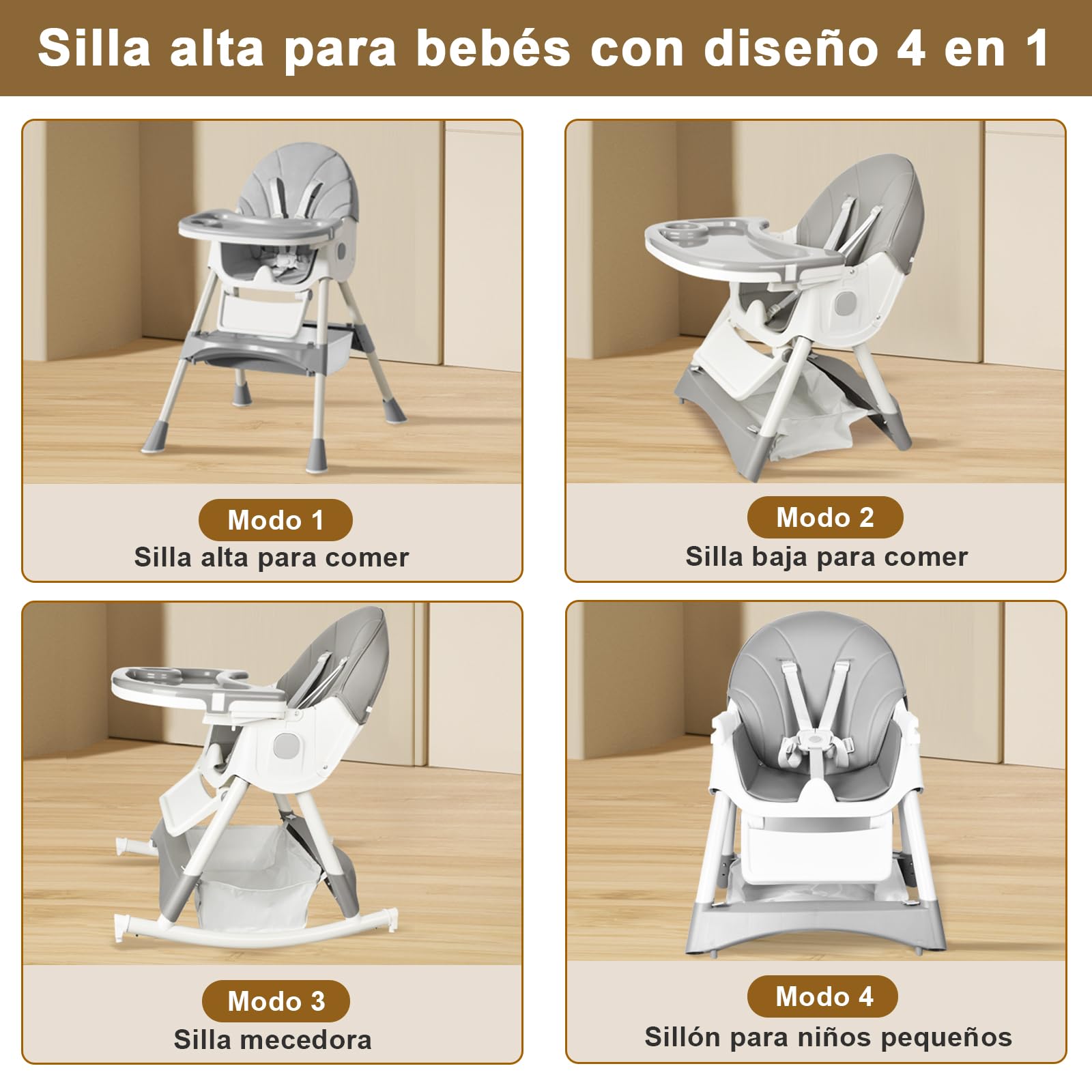 Trona Bebé Evolutiva, Trona para Bebe Ajustable, Trona de Bebes Reclinable, Ajustable y Plegable con Tabla, De 6 meses a 6 años