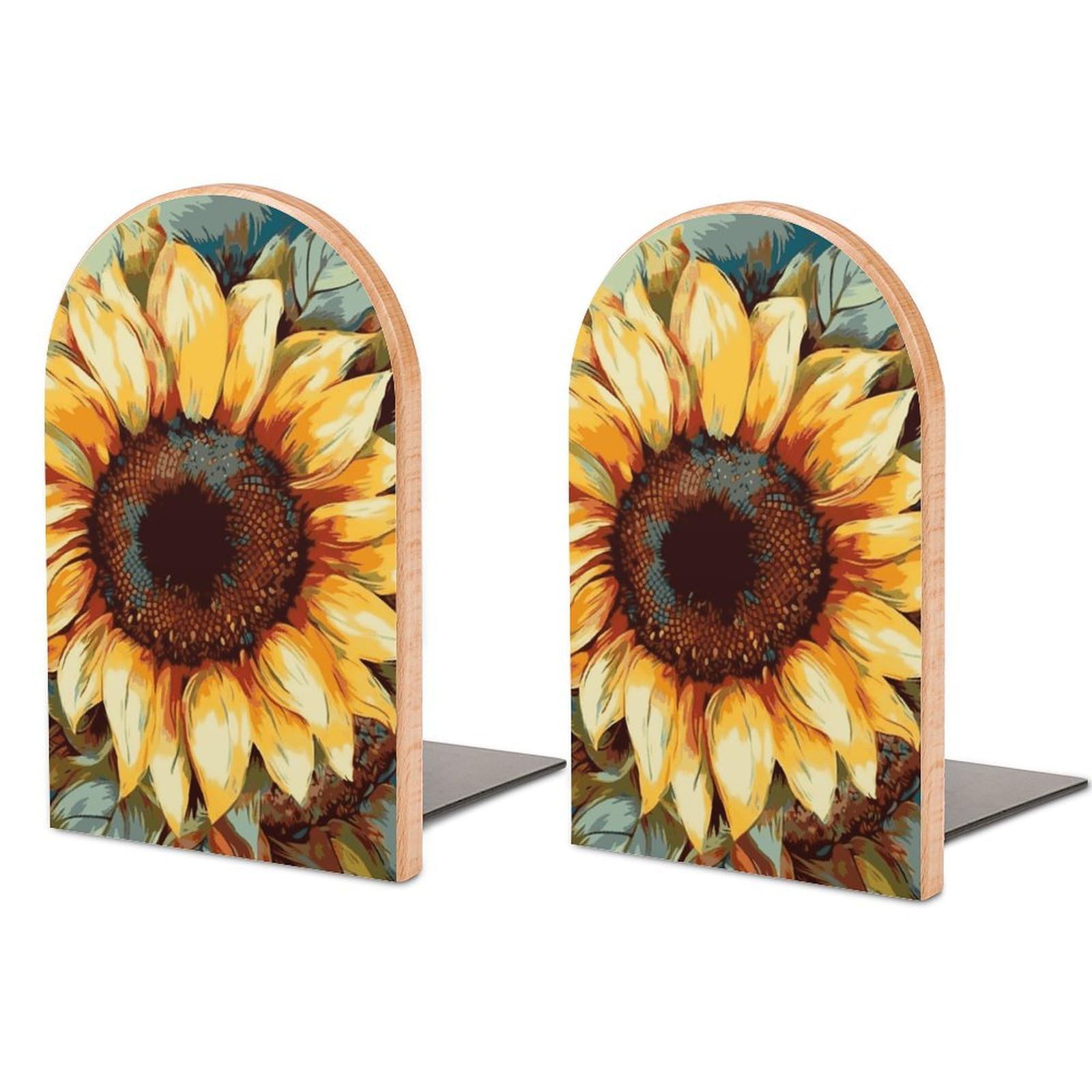 Color Painting Sunflower Bookend Modern Bookends for Shelves Non-Skid Book Holder Heavy Duty Metal Book Storage for Books CDs Decorative Book Stopper for Home