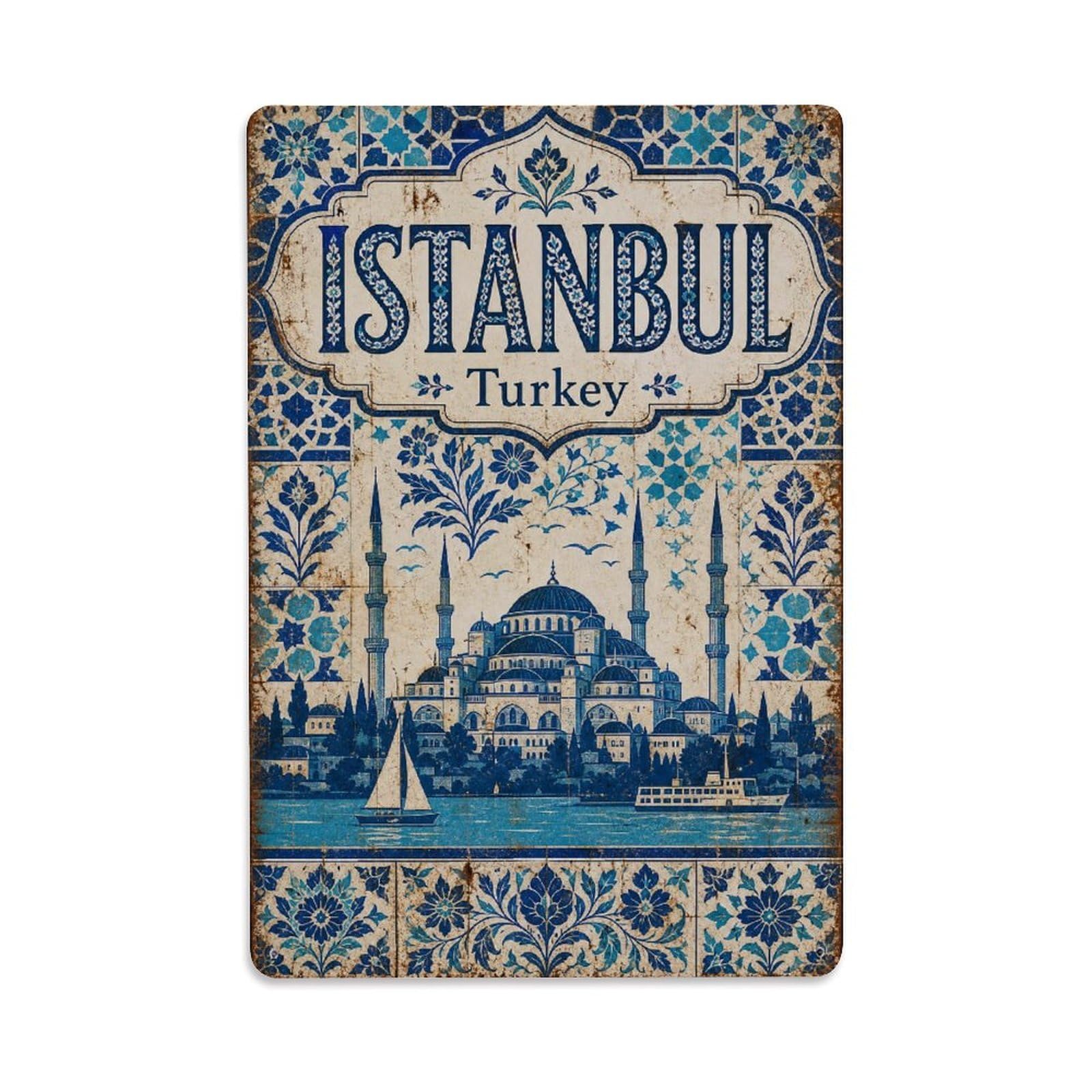 Vintage Travel Istanbul Turkey Tiles Metal Tin Sign