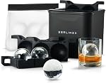 Berlinzo Moule de boules de glace de qualité supérieure - 4 Grande boule de glace transparente de 2,4 pouces en cristal pour le cocktail de whisky, facile à enlever Moule de glace de sphère- Sac de stockage de glace inclus, noir (non-électrique)