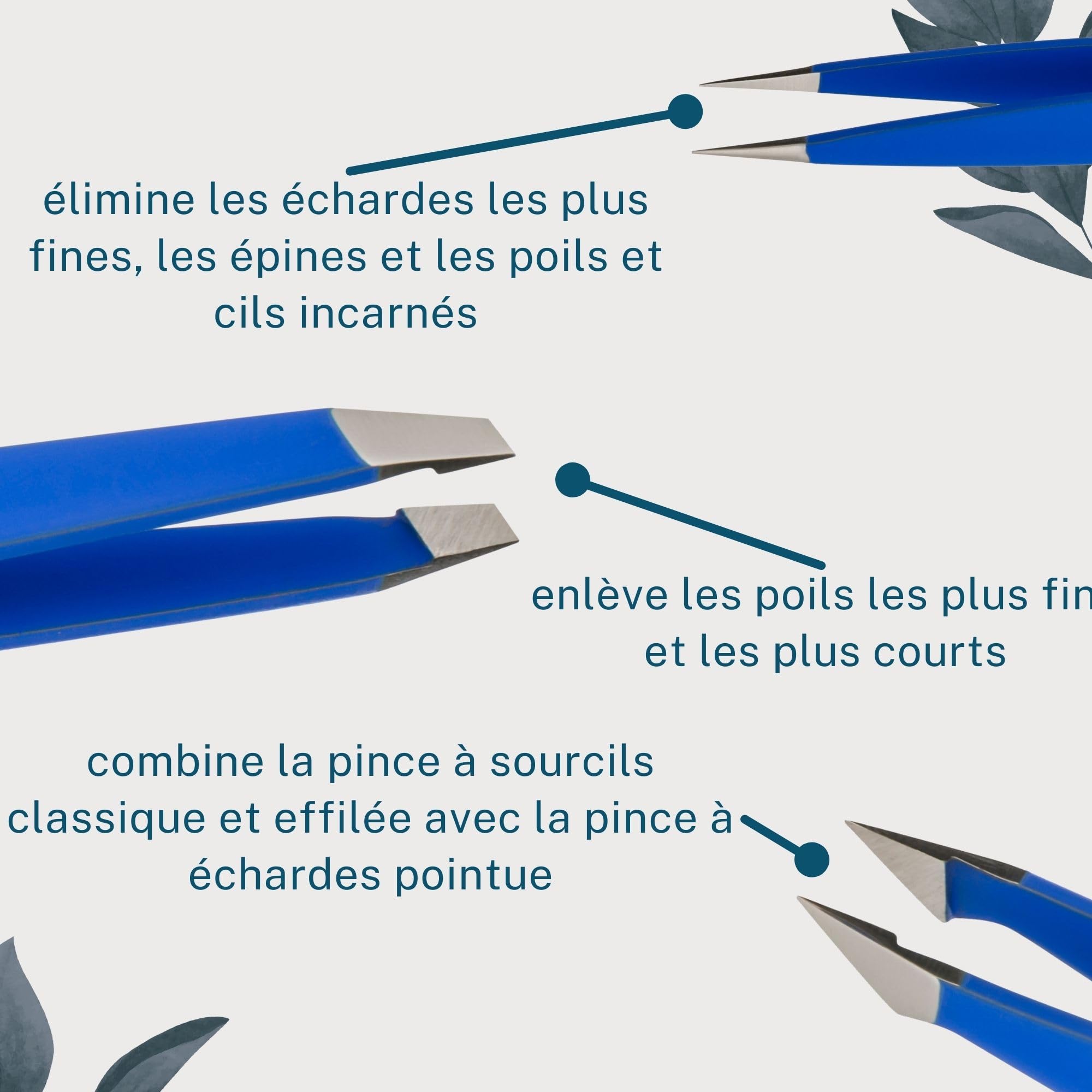 REMOS Pince à épiler professionnelle 3-pièce avec pince à sourcils, pince à épiler et pince à épiler combinée en blue foncé