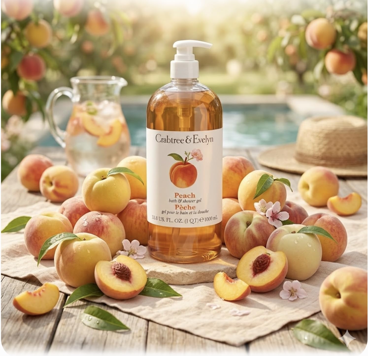 Crabtree & Evelyn Peach Bath & Shower Gel, 1L | Rare Discontinued Fruity Formula | Vintage Classic with Soft Peach Blossom Scent | Large Pump Bottle | Pump Bottle, Fruity Formula, Soft Peach Blossom Scent, Premium Classic Body Wash
