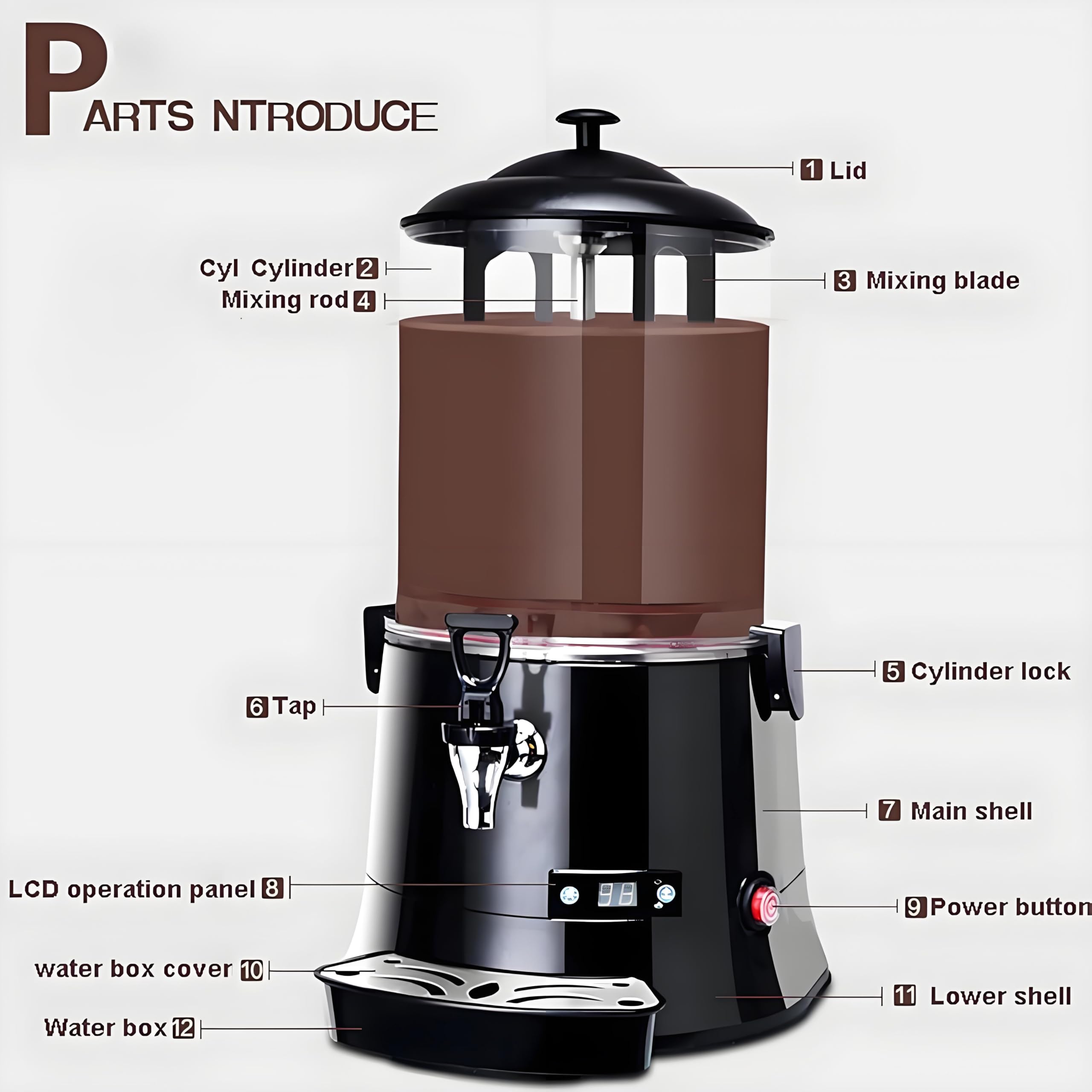 Distributeur de chocolat chaud avec écran LED et robinet, réglable de 30 à 90 °C, pour chauffer le lait, le thé, le café, le jus à la maison ou dans le commerce