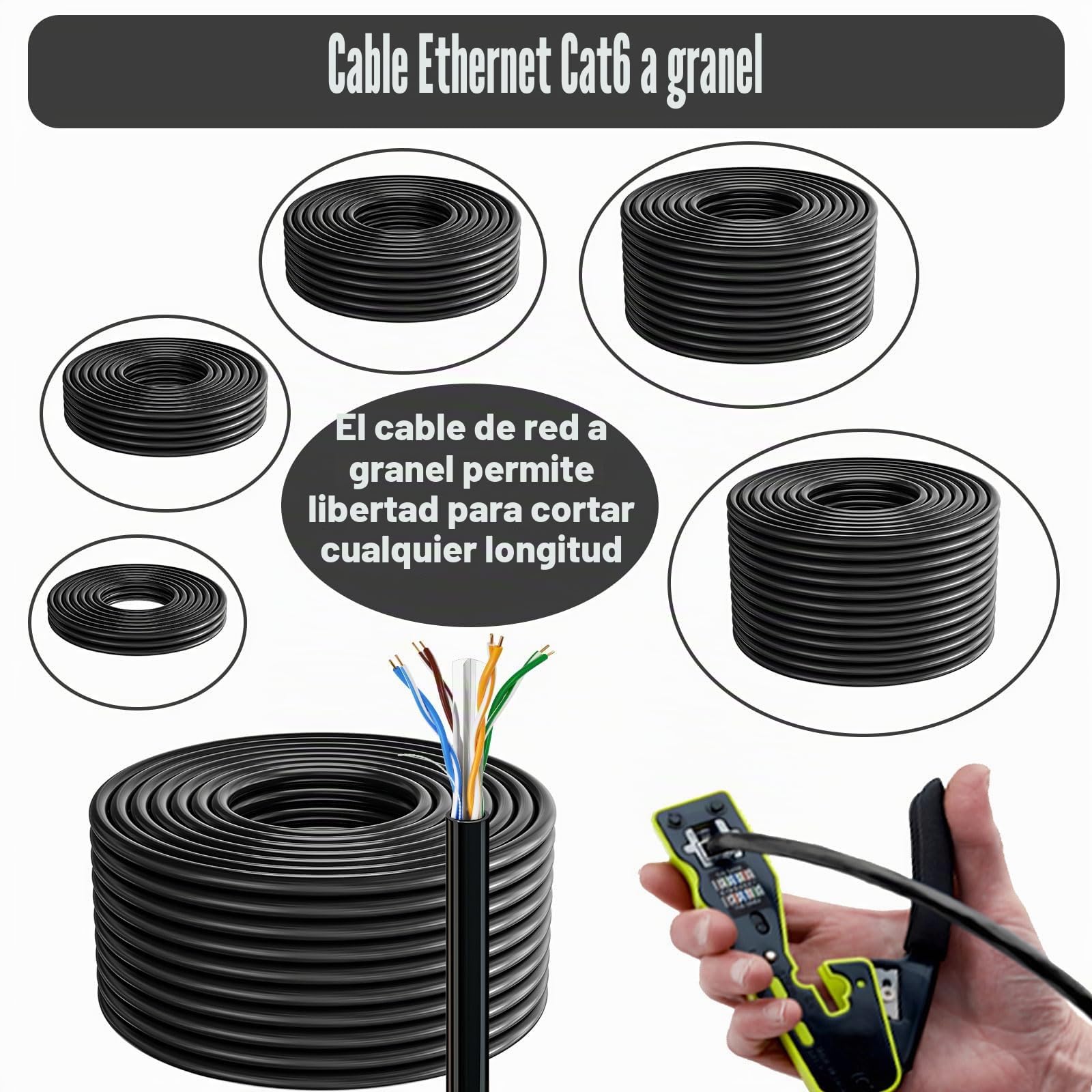 MEIPEK Cable Ethernet 100 Metros, Cat 6 Alta Velocidad Cable de Red 100m | Extralargo UTP Gigabit Negro Cables LAN, 24AWG CCA 1000Mbps 250MHz Granel Cables Internet Patch para Router Módem