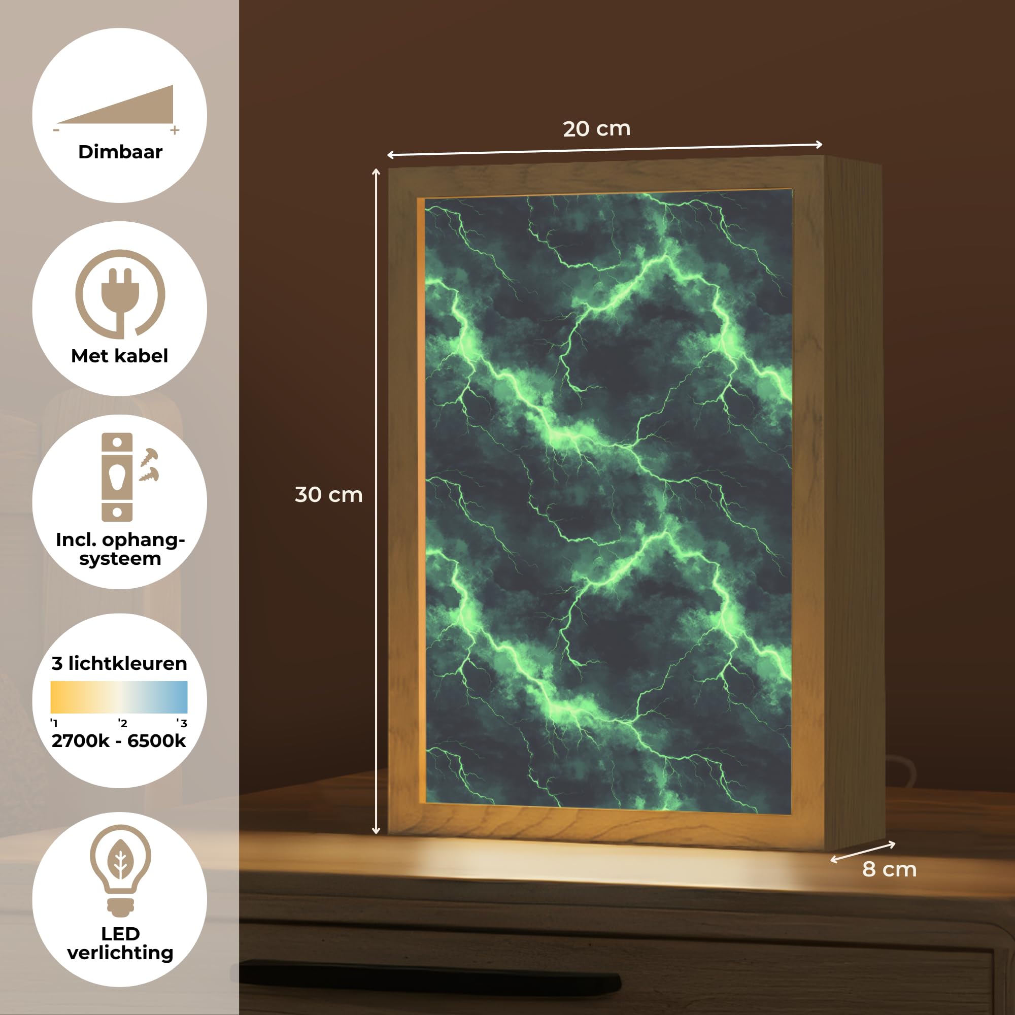 Luz Nocturna [template] 20x30 cm Lamparas Mesita De Noche Night Light Table Lamp Lampara Escritorio Lamparita Verde - Rayo - Tormenta