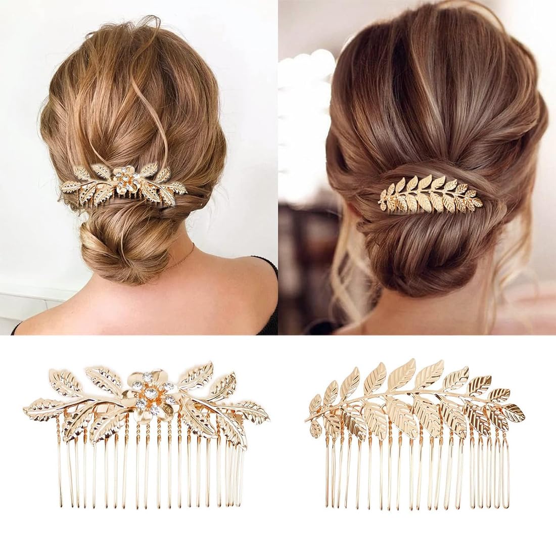 4 Piezas de Accesorios para el Pelo en Oro, Peine con Hoja Hermoso y Encantador, Ideal para Diseñar Peinados en Damas.