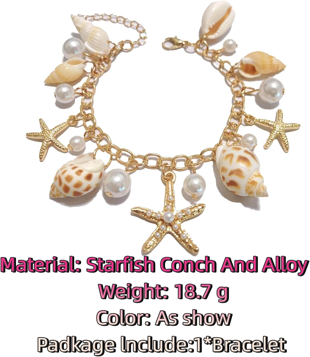 Mermaid Costume Accessories, Womens Mermaid Sea Shell Starfish Beach Bracelet, Adjustable Boho Costume Ocean Seashell Charm Jewelry Halloween Accessories for Women - Image 2