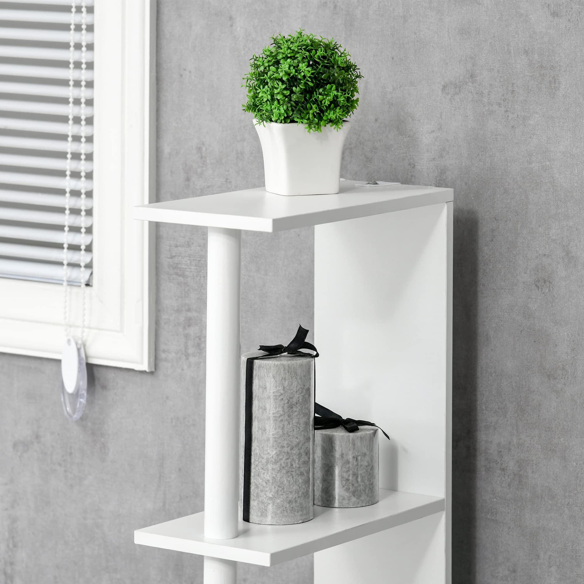 kleankin Mobiletto Bagno Salvaspazio a Colonna con 2 Ripiani e 2 Armadietti, Colonna Bagno in Legno per Salotto, Soggiorno, 15.2x29.8x118 cm, Bianco