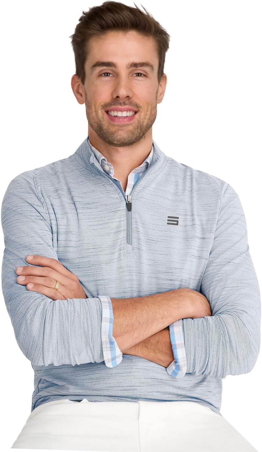 Three Sixty Six Men's Quarter Zip Pullover - 1/4 Zip Heathered Sweater - Golf Pullover
