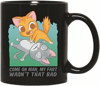 Funny Pet Gift Cat Farting Orange Cat Bringing Gray Cat For Animal Lovers 11oz 15oz Black Coffee Mug
