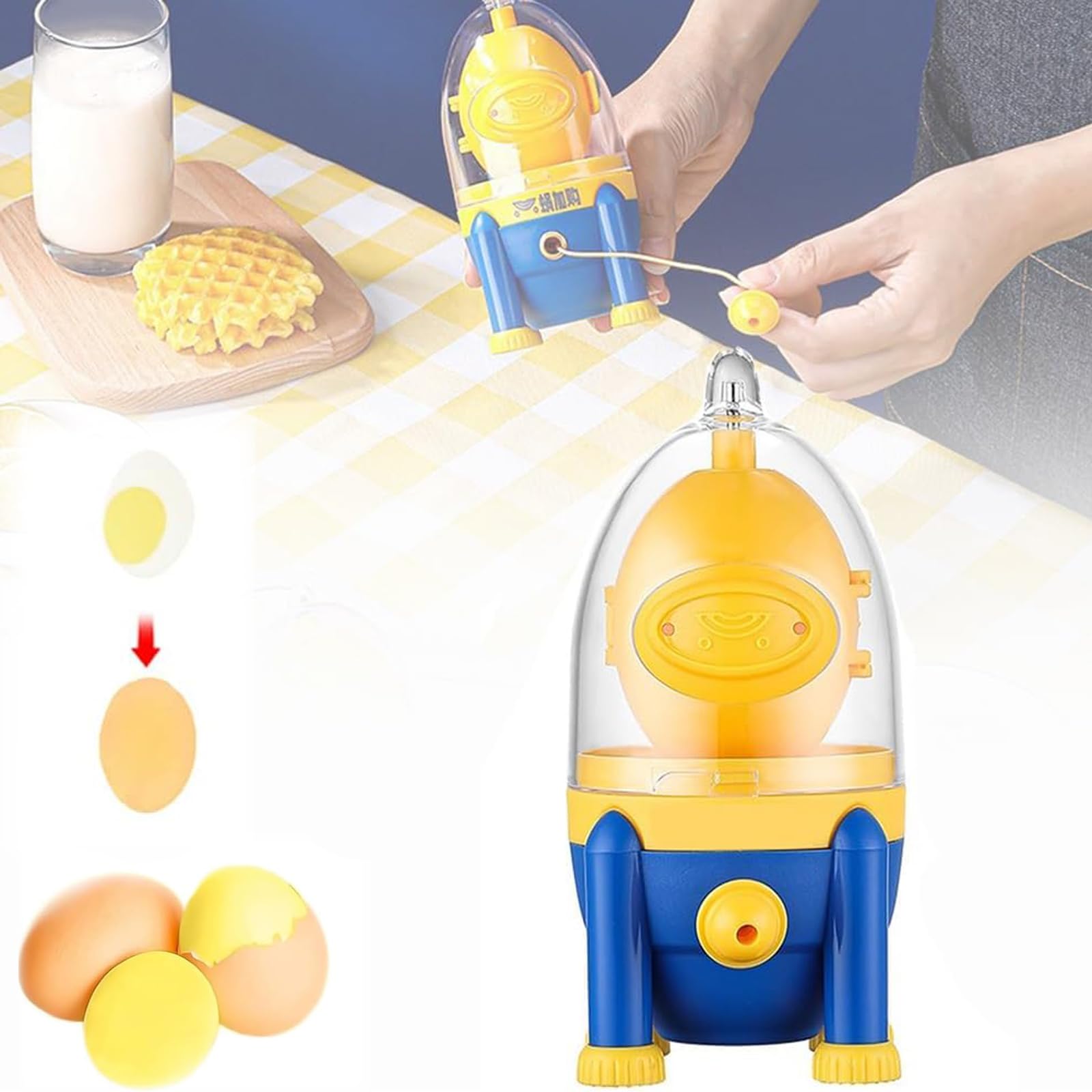 Manual Egg Fusion, egg spinner scrambler, golden egg maker manual puller, egg spinner for hard boiled eggs, egg scrambler tool in shell, egg homogenizer drill, egg white and yolk mixer (1PC)