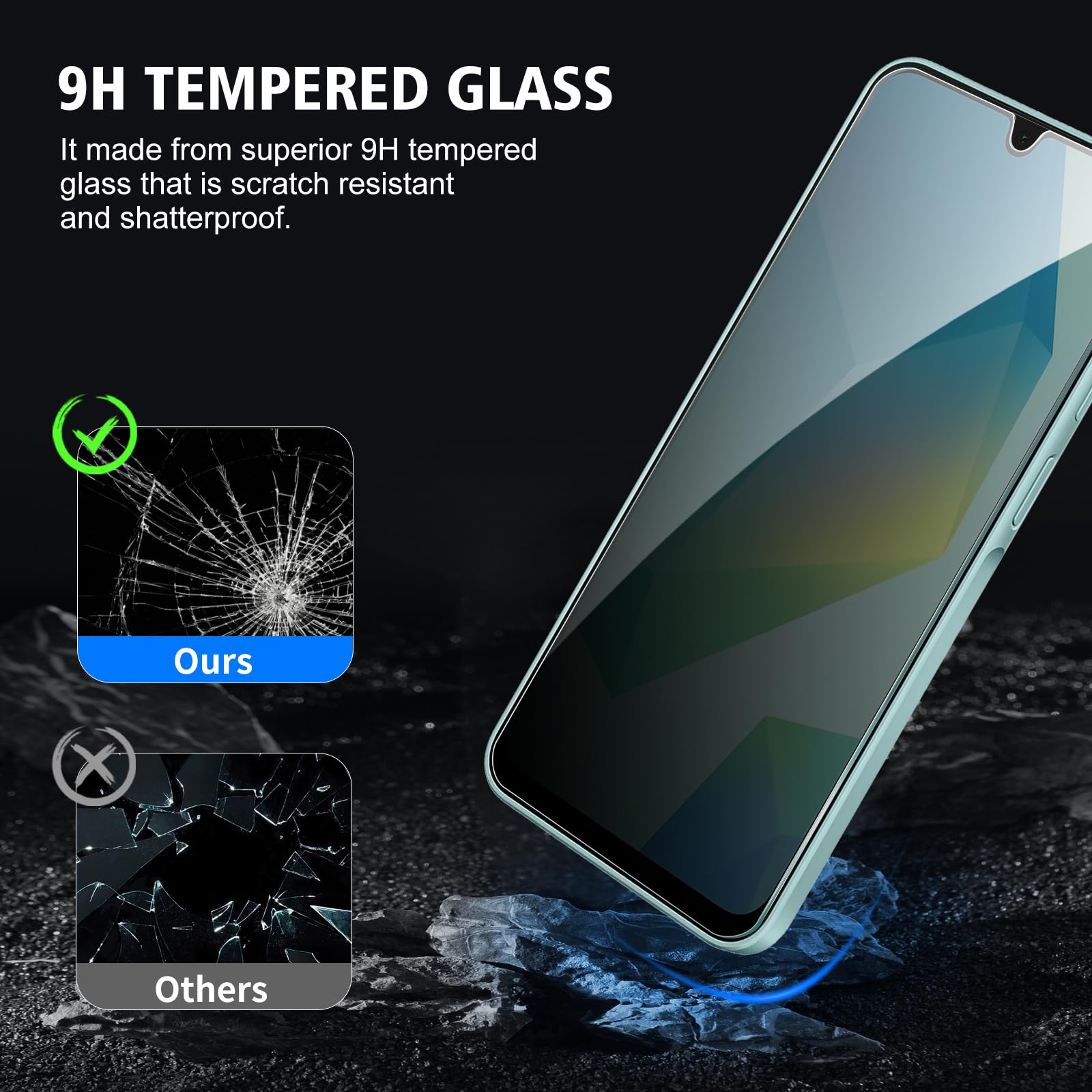 Paquete de 3 protectores de pantalla de privacidad para Samsung Galaxy A16, vidrio templado antiespía, dureza 9H, resistente a los arañazos
