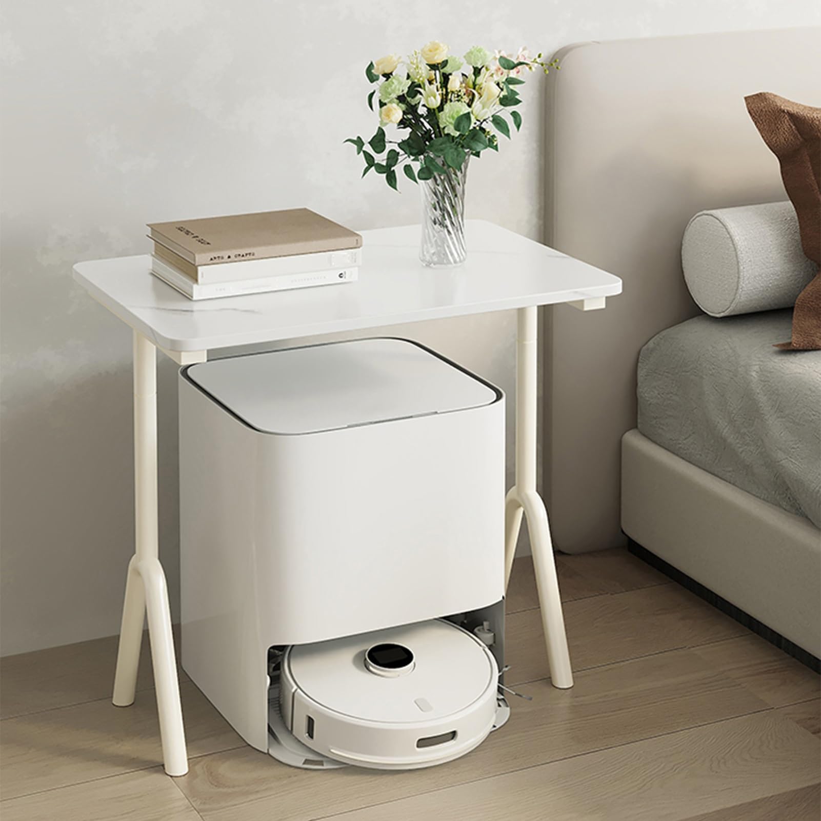MESCXTY Sweeping Robot Storage Rack, Vacuum Cabinet, Hidden Cabinet for Robots, Space Saving, Side Table Living Room, Home Office(White,40x40cm/15.7x15.7in)