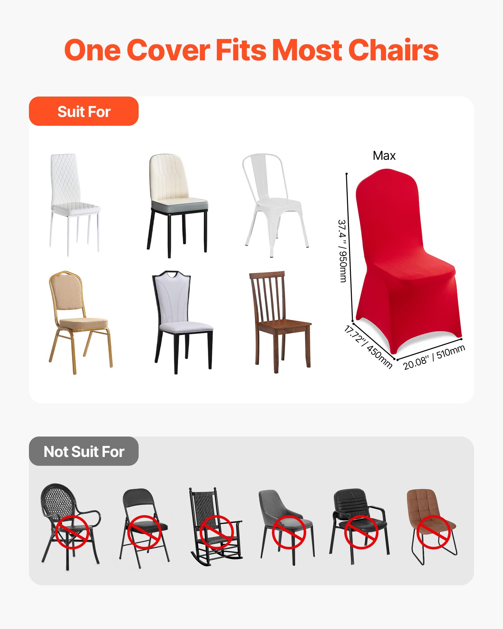 Vevor Stuhlhussen Stuhlbezug 50 STK. waschbarer & Abnehmbarer Stuhlüberzug aus Polyester-Spandex für Hochzeitsfeiern Esszimmerbankette Restaurant – Bild 4