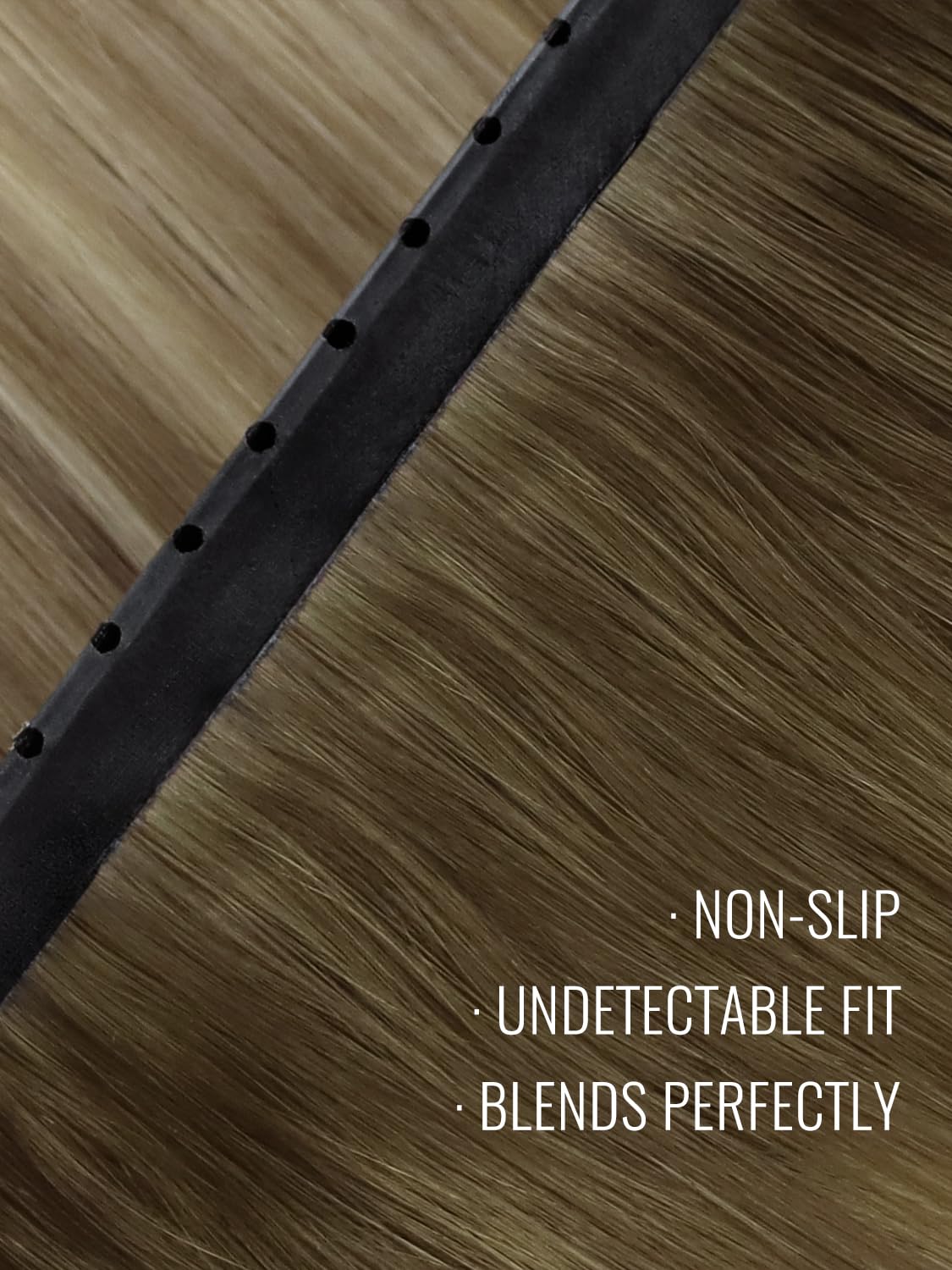 Fshine Butterfly Weft Hair Extension Real Human Hair, Chestnut Brown with Golden Blonde Highlights 18 Inch 50 g, Invisible Genius Weft, OVO Hole Micro Hand-Tied Adds Soft Length,for Women 1 Piece