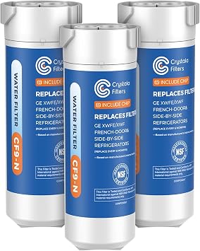 Crystala Filters Water Filter Compatible with XWFE Built-in CHIP, Replacement for GE XWFE, XWF Refrigerator Water Filter Pack of 3