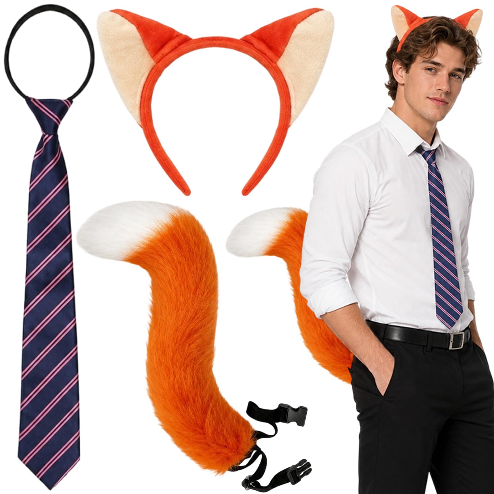 Fox Costume, Halloween Costumes, 3 PCS Set with Fox Ears Tail and Bow Tie