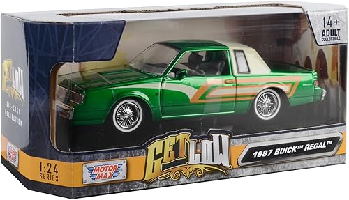 Motormax 79023 Regal 3.8 SFI Turbo Green Metallic and Cream with Graphics Get Low Series 1/24 Modelo de auto fundido a presión